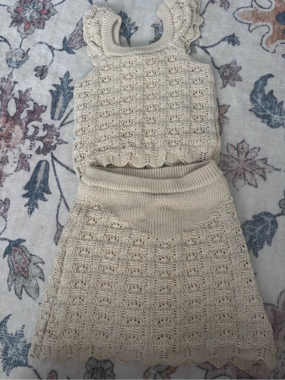 Girls Cream Knit Two-Piece skirt  Set